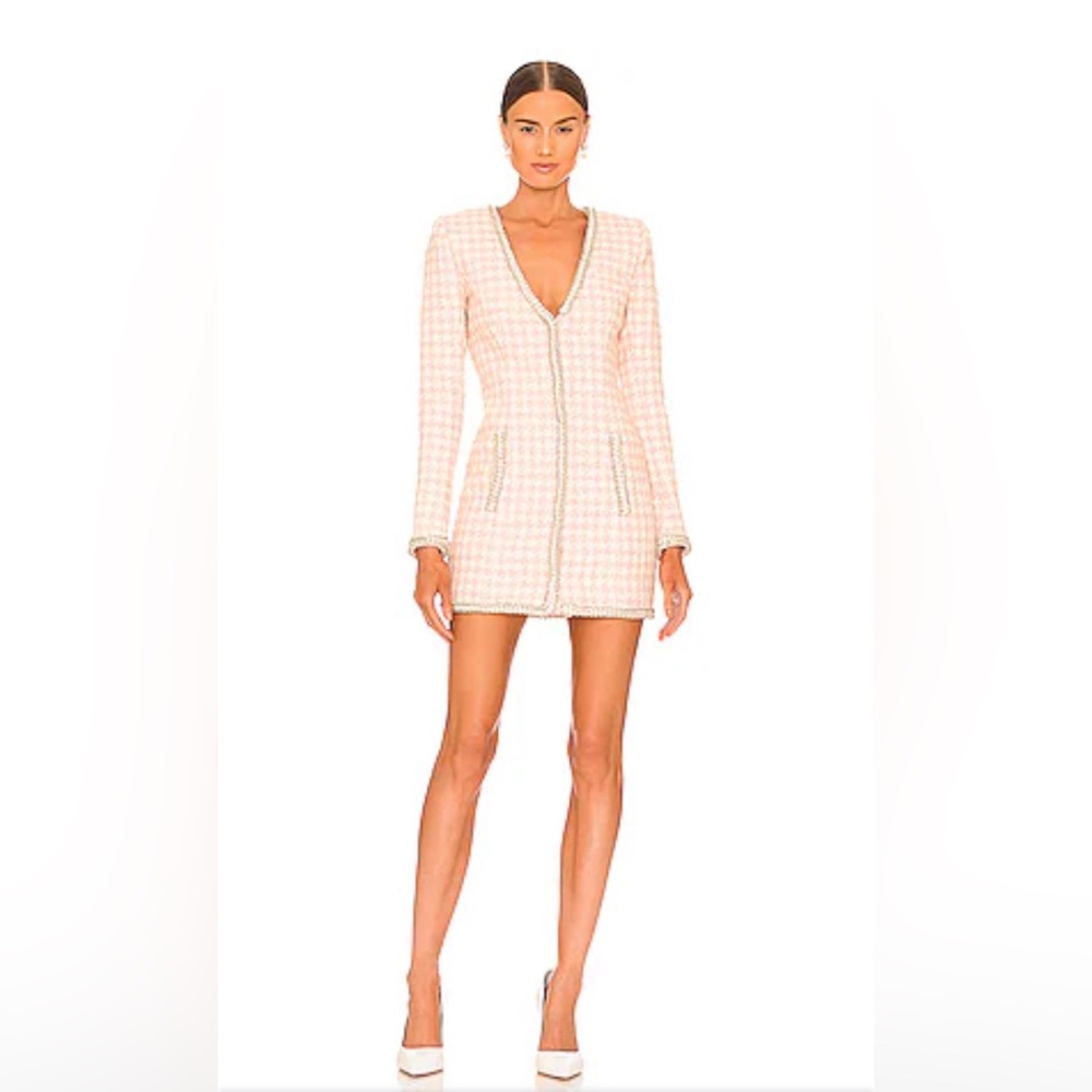 Assignment x Revolve pink Tweed blazer dress NWOT $398 Sz Sm